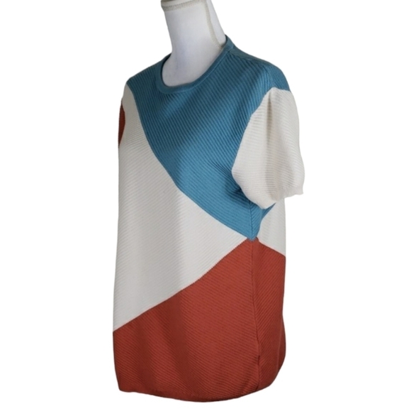 Zara~Woman Size XL~Blue/Brown ColorblockTop Textured Boxy Pullover. - Picture 5 of 13